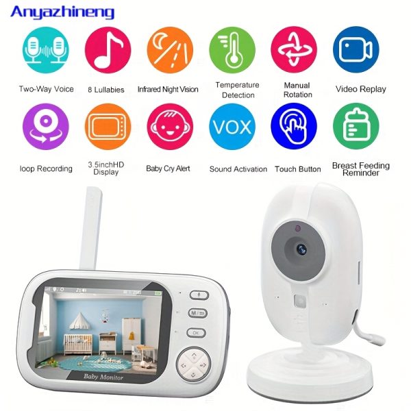 Video Baby Monitor Featuring Two-Way Communication, Night Vision, a 2000Mah Battery, a Crying Alert, And Lullabies in Both Video And Audio Formats, Equipped with a Camera.