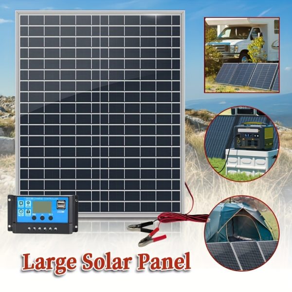 Portable Solar Panel Kit with 60A/80A/100A Controller - Versatile 12V-18V-24V Output for RVs, Camping, Hiking, Cars, Boats, Phones, Outdoor Lighting, Surveillance, and Pet Enclosures, USB 5V Solar Charger, Removable Photovoltaic System with Durable Material, Solar-Powered with No Battery Included
