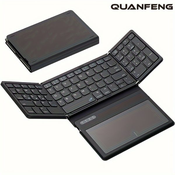 Foldable Wireless Keyboard, Portable Full Size Folding Keyboard With Large Touchpad, Numeric Keypad, PU Leather, Wireless Travel Keyboard For Windows IOS Android Mac