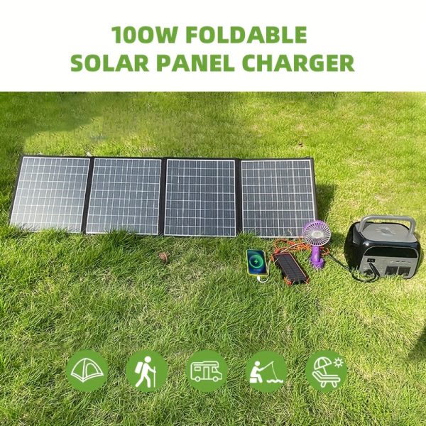 100W Portable Folding Solar Panel Charger with Dual USB - 5V/3A, 9V/2A, 12V/1.5A Outputs, Monocrystalline Silicon, Fast Charging for Phones, Tablets, Computers - Outdoor Solar Power Kit with Stand, Solar Phone Charger