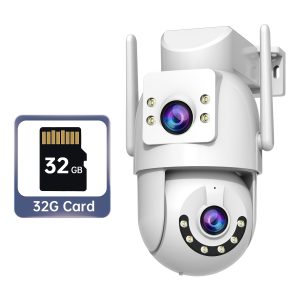 Dual 3MP PTZ Wireless Camera with 5G Wifi, Featuring Dual Lenses And Dual Screens. This High-Definition Camera Serves The Purpose of Two Cameras, Allowing for Two-Way Intercom, Video Monitoring, And Automatic Tracking of Elderly, And Pets, Making It Ideal for Street Safety Surveillance.
