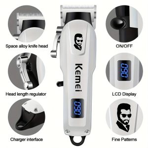Kemei USB Rechargeable Hair Clipper with Digital Display - Professional Portable Trimmer for Precision Cuts, Ideal Holiday Gift KM-232
