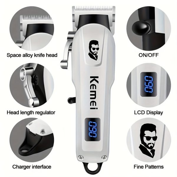 Kemei USB Rechargeable Hair Clipper with Digital Display - Professional Portable Trimmer for Precision Cuts, Ideal Holiday Gift KM-232