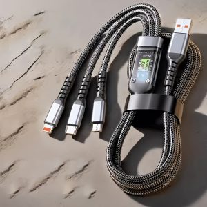 3in 1 Charging Cable, Fast Charging USB Cable with LED Display Nylon Braided Charger Cord Compatible with iPhone 14/13/12/11 Fast Charger Multi Charging Cable for Most Cell Phones, BINBOOM