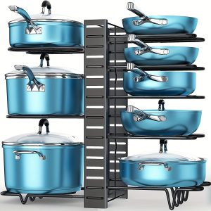 1 Set Pots And Pans Organizer For Cabinet, 8 Tier Pot Rack With 3 DIY Methods, Adjustable Pan Organizer Rack For Cabinet, Pot Organizer For Kitchen Organization & Storage, Pot Lid Organizer, Kitchen Accessories