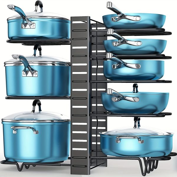1 Set Pots And Pans Organizer For Cabinet, 8 Tier Pot Rack With 3 DIY Methods, Adjustable Pan Organizer Rack For Cabinet, Pot Organizer For Kitchen Organization & Storage, Pot Lid Organizer, Kitchen Accessories