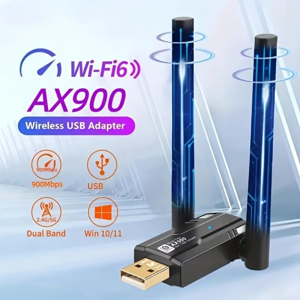 AX900 WiFi6 Card, USB Network Adapter, Dual Band 2.4G and 5G USBWiFi Adapter 802.11ax 900Mbps Wireless Adapter, Supports Mac Laptop Desktop Wireless Receiver, Suitable for Laptop Desktop Windows WIN7/WIN 8/Win 10/11 etc