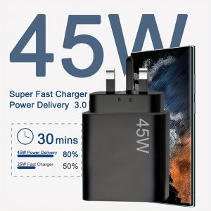 HengYe 45W USB-C Fast Charger with 100.58cm Cable - Super Fast Wall Charging Block for iPhone 15, for SamSung S23 Ultra/S23+/S22 Ultra/S22+/S22/S20/S21, Note 10/20, Tab S9/S8 & More - Black, HengYe