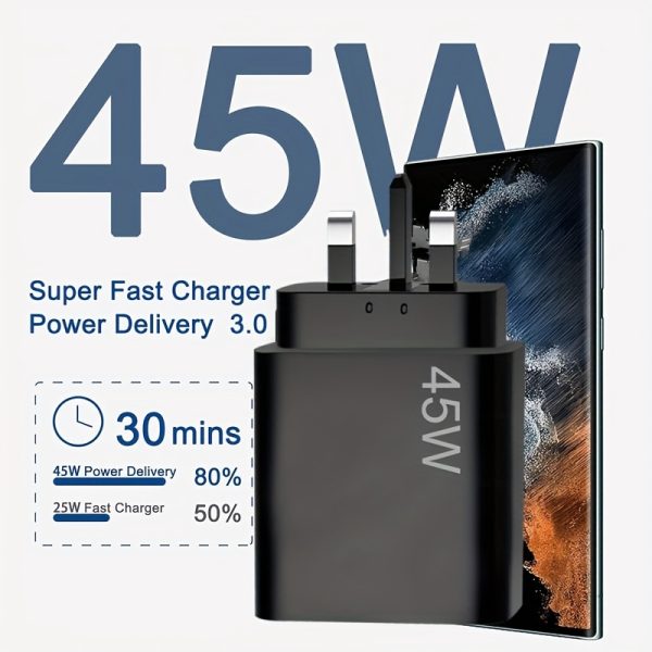 HengYe 45W USB-C Fast Charger with 100.58cm Cable - Super Fast Wall Charging Block for iPhone 15, for SamSung S23 Ultra/S23+/S22 Ultra/S22+/S22/S20/S21, Note 10/20, Tab S9/S8 & More - Black, HengYe
