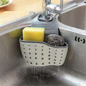 1pc, Hanging Basket, Sink Sponge Rack, Sink Organizer, Silicone Storage Box, Hangable Multifunctional Drainage Adjustable Shoulder Strap, Sponge Rack For Kitchen Sink Absorption And Kitchen Bathroom Faucet Hanging Basket Storage, Kitchen Supplies