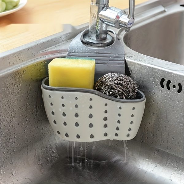 1pc, Hanging Basket, Sink Sponge Rack, Sink Organizer, Silicone Storage Box, Hangable Multifunctional Drainage Adjustable Shoulder Strap, Sponge Rack For Kitchen Sink Absorption And Kitchen Bathroom Faucet Hanging Basket Storage, Kitchen Supplies