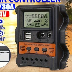 Solar Charge Controller - 12V/24V Compatible, LCD Display, Customizable Timer, Dual USB Output Cell Phone Charger, Multi-Protection System to Improve Street Light Efficiency