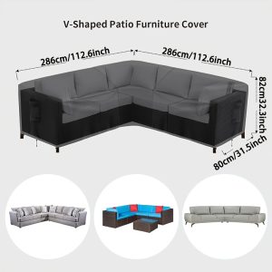 Outdoor patio furniture cover for outdoor L-shaped sofa, waterproof, windproof and UV-resistant heavy-duty garden cover for L-shaped sectional sofa, Black