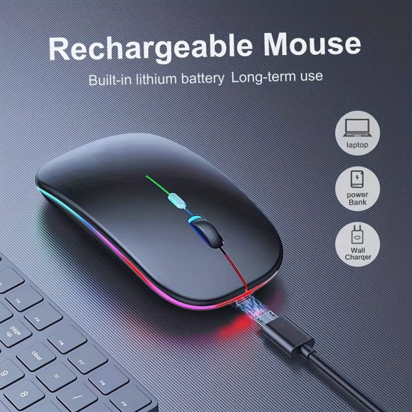 Wireless Mouse, Rechargeable LED Dual-Mode Mouse, Silent Ultra-Thin Laptop Mouse, 2.4G Portable Ergonomic Office Mouse with USB Receiver, Adjustable Resolution, Suitable for Laptops/ Desktops/ Tablets