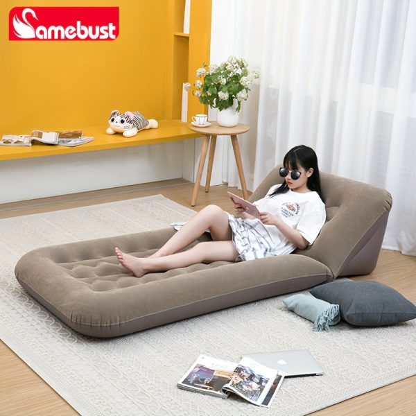 CAMEBUST Inflatable Flocking Sofa Bed, Foldable Air Mattress, Adjustable Multipurpose Relaxing Mat for Home & Outdoor Use, Easy Clean, No Electricity Needed, Brown
