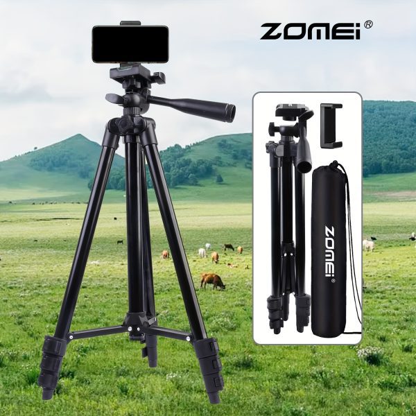 ZOMEI 139.7cm Black Aluminum Tripod with Phone Clip & Carry Bag - Adjustable, Portable Stand for Live Streaming, Vlogging | Compatible with Phones, Cameras, Mini Ring Lights, Perfect for Christmas Gifts, Holiday Office, Bedroom, Hotel, Party, Restaurant Decoration