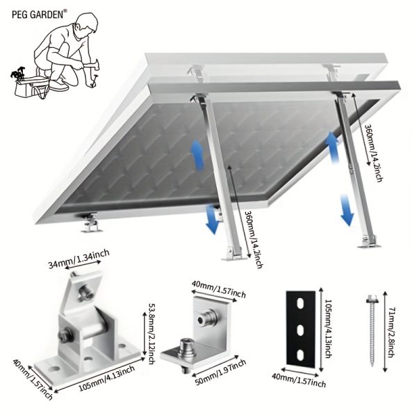 2 Sets Adjustable Tilt Mounting Brackets, Aluminum Solar Mounting Brackets, Adjustable Solar Tilt Mounting with Foldable Tilt Legs, PV Mounting System Support Solar Panels From 100W to 720W for Flat Surface Roof RV Boat Off-Grid (One-Panel-Pack)