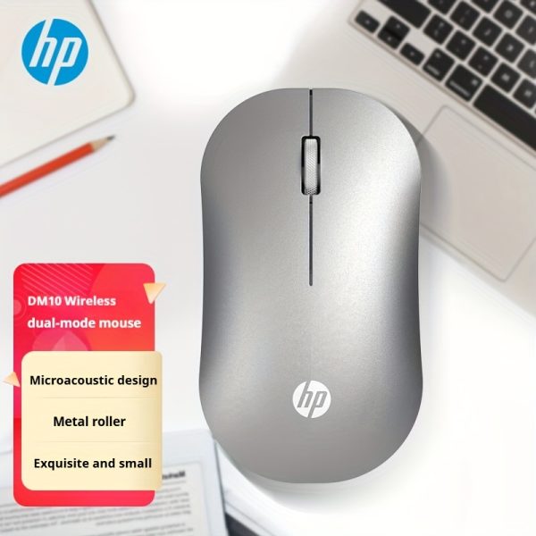 HP DM10 wireless dual-mode mouse, 2.4G wireless, BT 3.0 and 5.0, metal scroll wheel, 1600 DPI sensitive cursor positioning, can connect three devices at the same time, intelligent sleep mode, ergonomic design, suitable for left-handed and right-handed users, compatible with personal computers, laptops and desktop computers, suitable for gaming, business and learning.