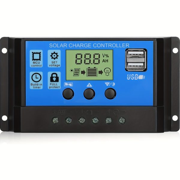1pc WENSCHA Solar Panel Charge Controller - 12V/24V Auto, PWM, with Adjustable Parameters, LCD Display & Dual USB Ports, Overload Protection for RVs, Boats, and More, Rv Battery Regulation|Functional Interface|Secure Mounting