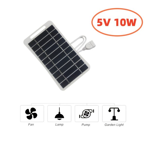 1pc Durable 10W 5V Portable Solar Panel Charger for Outdoor Mobile Power Bank, Non-Detachable Photovoltaic Solar Charging Plate for Phone, Lamp, Fan, Pump, Garden Light