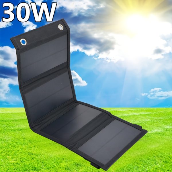 Portable Solar Foldable Charger Pack: 30W Monocrystalline Silicon, 19.5% Conversion Efficiency, Collapsible, and Lightweight for Outdoor Use