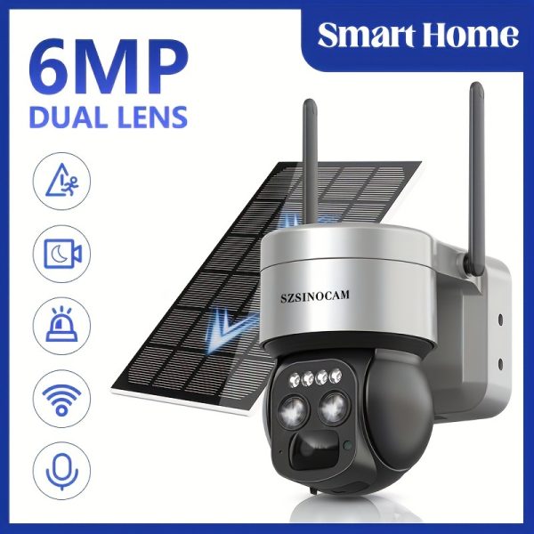 6MP PTZ HD Security Camera with 8X Hybrid Zoom, Dual Lens, Solar Panel, 2.4GHz WiFi, Motion Spotlights, Color Night Vision, Ultra-Wide Angle PIR Motion Detection, 2-Way Audio - Waterproof for Outdoor Surveillance and AI Detection, Outdoor Security Camera