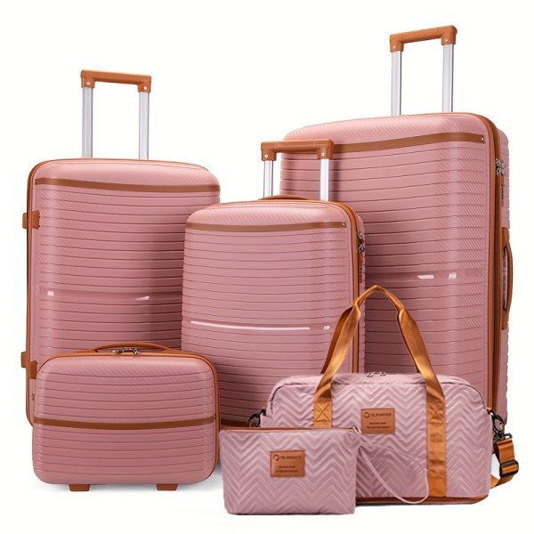New all-brown color PP trolley case 13+20+24+28-inch zipper universal wheel travel trolley case + makeup bag travel bag six-piece set