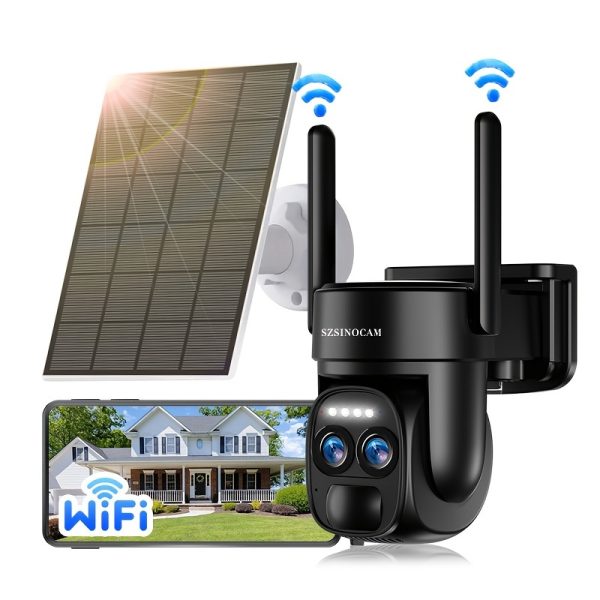 [10x Zoom] 360-degree Low-power Solar Panel Battery 1296P FHD WiFi With Spotlight Alarm, Motion Detection, Color Night Vision, Two-way Audio