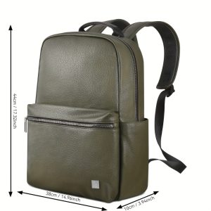 Wiwu Osun Backpack - Large Capacity Synthetic Leather, Waterproof, Multi-Compartment Travel & Business Bag with Laptop Sleeve, Adjustable Shoulder Straps, Black/Green