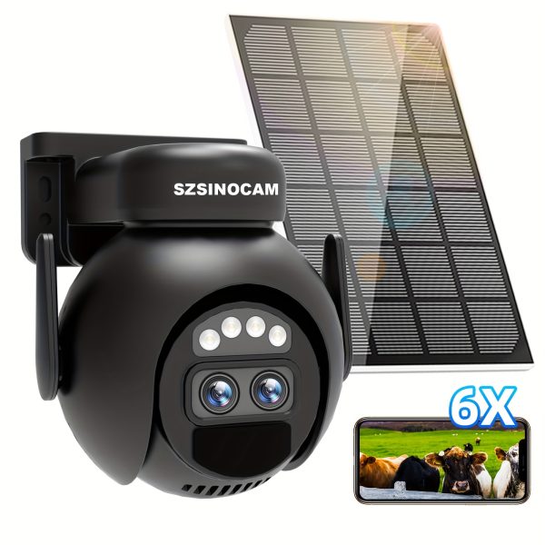 SZSINOCAM [10X Zoom] 360-Degree Low-Power CCTV Solar Panel Battery FHD Wifi Camera Featuring Spotlight Alarm, Motion Detection, Color Night Vision, And Two-Way Audio