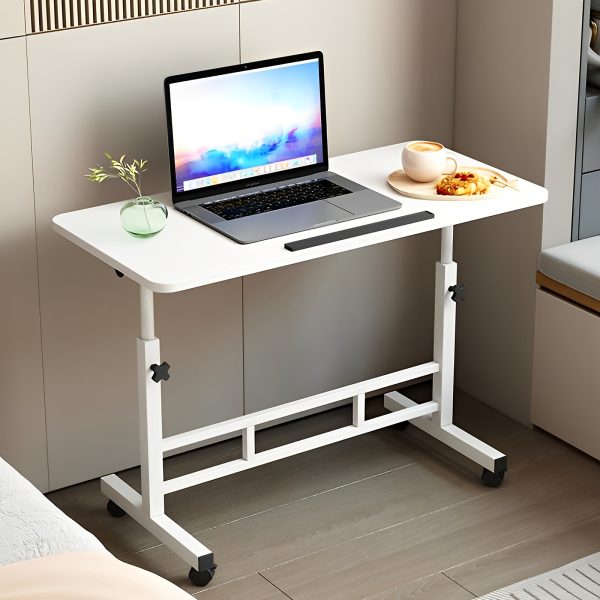 1pc SENMEO Adjustable Vertical Desk, 59.94cm-88.9cm Height, 0°-90° Angle, Wooden Workstation with Golden Metal Frame, Freestanding Mobile Computer Table with Storage Rack, Easy Assembly, Space-Saving Design for Home Office Sofa Use, Standing Shelf