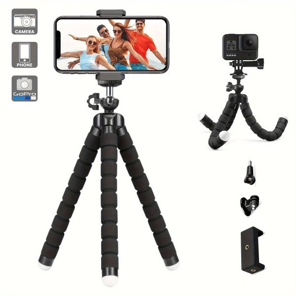 Flexible Mini Tripod with 360° Rotating Head, Portable Adjustable Camera Stand with Universal Clip, Compatible with Smartphones,, Small Digital Cameras, and Lighting, Black ABS Material for Photography and Videography, Travel Tripod | Flexible Positioning | Adjustable Legs, Tripod Stand for Phone