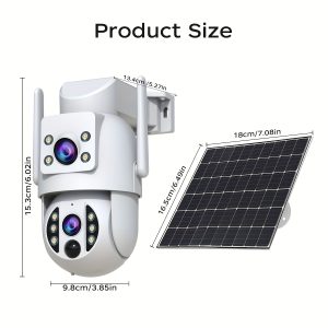 JOOAN 1296P HD Solar-Powered Security Camera with Dual Lens, PTZ, 2.4G WiFi Motion Alerts, Color Night Vision, Wide Angle, PIR Motion Detection, Two-Way Audio, Ideal for Outdoor Surveillance and AI Detection, Solar Security Camera