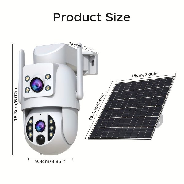 JOOAN 1296P HD Solar-Powered Security Camera with Dual Lens, PTZ, 2.4G WiFi Motion Alerts, Color Night Vision, Wide Angle, PIR Motion Detection, Two-Way Audio, Ideal for Outdoor Surveillance and AI Detection, Solar Security Camera
