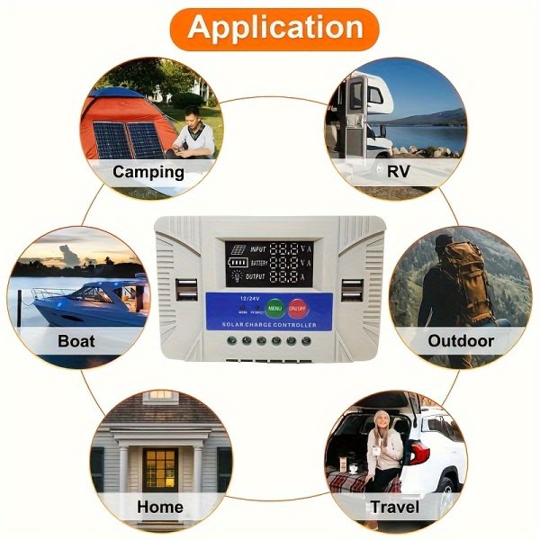 12V/24V PWM Solar Charge Controller with LCD Color Display, Suitable for Solar and Wind Energy Systems