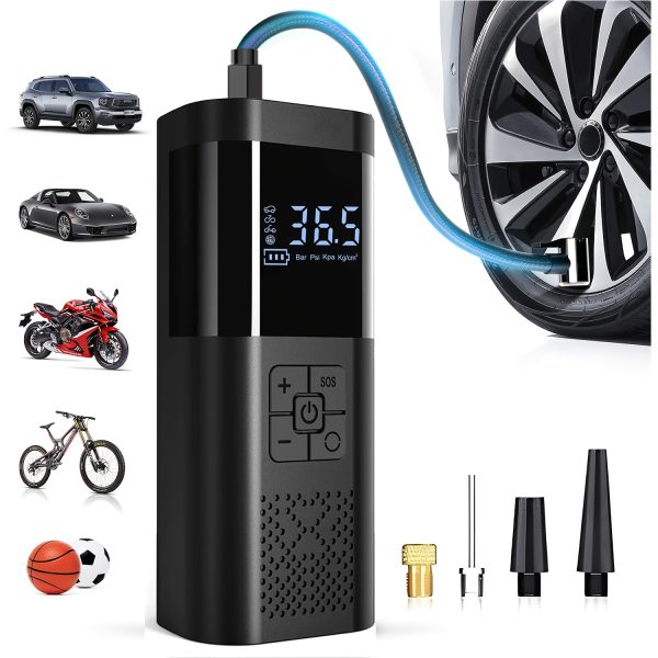 Portable Air Compressor Tire Inflator, 150PSI Car Tire Pump, Equipped with a Tire Pressure Gauge, LED Light, And a Three Times Faster One-Button Smart Cordless Tire Pump, Suitable for Cars, Motorcycles, Bicycles, And Sports Balls.