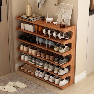 Six Layer Bamboo Shoe Rack, Space Saving Design, Multi-Layer Independent Storage Rack, Easy to Assemble, Wood Grain Finish, Self-Supporting Square Shoe Storage Organizer, Suitable for Use in Dormitories And Entrances