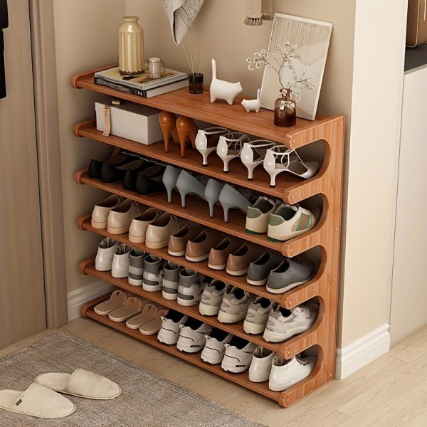 Six Layer Bamboo Shoe Rack, Space Saving Design, Multi-Layer Independent Storage Rack, Easy to Assemble, Wood Grain Finish, Self-Supporting Square Shoe Storage Organizer, Suitable for Use in Dormitories And Entrances