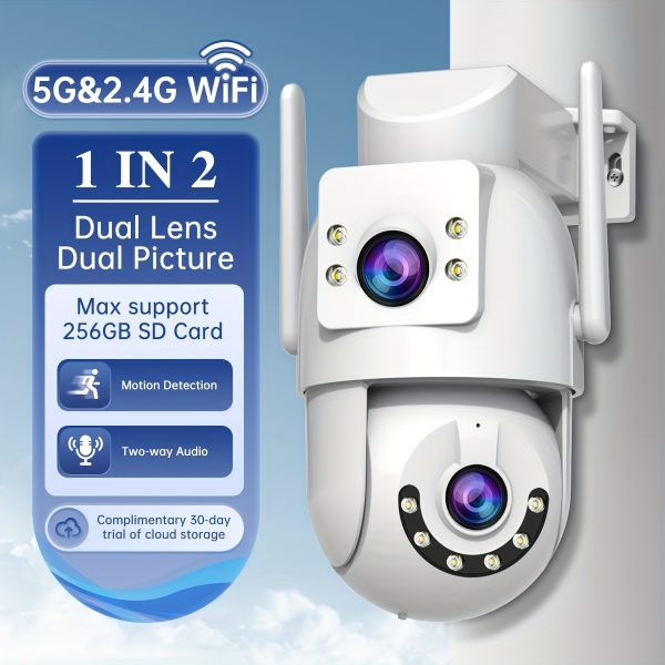 Dual 3MP PTZ Wireless Camera with 5G Wifi, Featuring Dual Lenses And Dual Screens. This High-Definition Camera Serves The Purpose of Two Cameras, Allowing for Two-Way Intercom, Video Monitoring, And Automatic Tracking of Elderly, Infants, And Pets, Making It Ideal for Street Safety Surveillance.