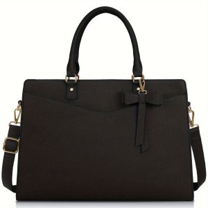 Laptop Bag For Women 39.62 Cm PU Faux Leather Tote Bag Professional Business Office Work Bag Waterproof Briefcase Computer Bag Large Capacity Lightweight Handbag Shoulder Bag, Black