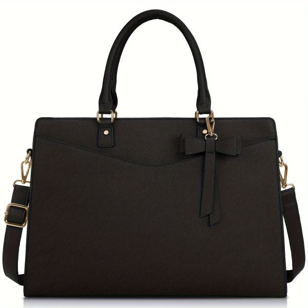 Laptop Bag For Women 39.62 Cm PU Faux Leather Tote Bag Professional Business Office Work Bag Waterproof Briefcase Computer Bag Large Capacity Lightweight Handbag Shoulder Bag, Black