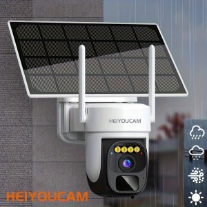 HEIYOUCAM 3MP Pan Tilt 360 Solar-powered Outdoor Wireless Security Camera with 3MP Color Night Vision, 2-way Talk, Motion Detection, High-definition Safety Camera with Solar Panel PTZ Monitoring System, 2.4G WiFi Sports Spotlight, color Night Vision, ultra Wide Angle, PIR Motion Detection, two-way Audio, alarm - Ideal Choice for Outdoor Monitoring And AI Detection