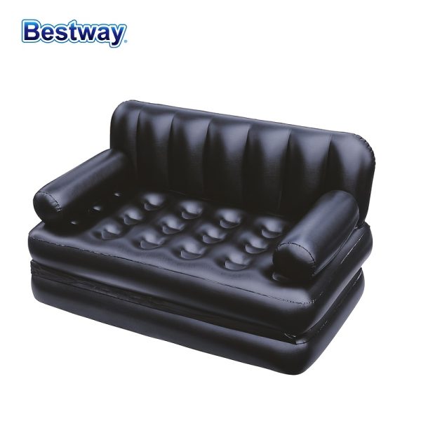 Bestway Portable Double Inflatable Sofa - Classic Black, PVC, with Backrest for Outdoor Use, Camping & Lawn Decor, BESTWAY
