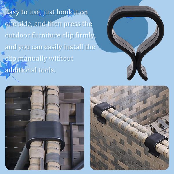 12pcs Black C-Clamp Chair Fasteners for Outdoor Furniture - Durable Plastic Sofa Clips & Connectors, 52x50x42mm with 40.5x37mm Inner Diameter, Rattan Furniture, Craft Supplies, Handmade Set, Thanksgiving New Year’s Gifts
