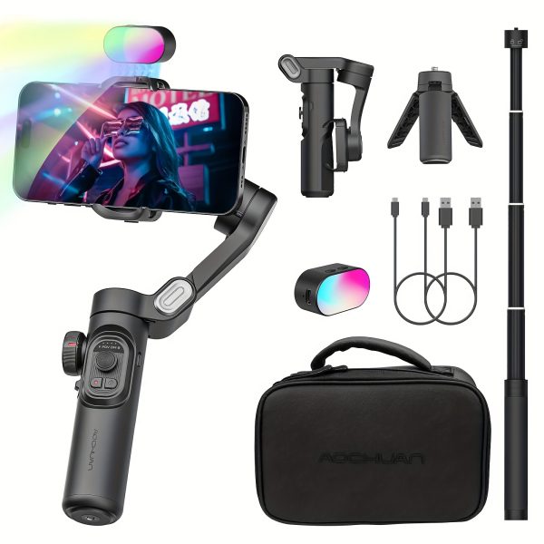 3-Axis Phone Gimbal Stabilizer Combo Kit For Smartphones Android Phones 73CM Extension Rod Premium Storage Bag With Follow Focus Wheel Inception Mode Vlogging (XE Combo1)