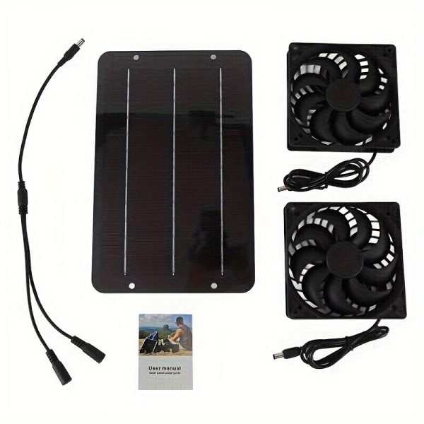 Solar Panel Ventilation Fan Kit - Removable Magnetic Photovoltaic Cooling System with Dual Circular Exhaust Fans for Chicken Coop, Greenhouse, Warehouse - Solar-Powered, No Battery Required