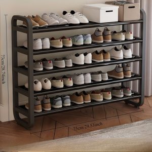 5-Tier White Plastic Shoe Rack with Open Shelves - Space-Saving Entryway Organizer for Home, Dorm, and Rental Properties - Narrow Design Fits Tight Spaces, Shoe Storage Organizer