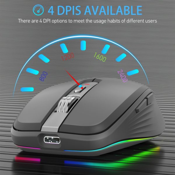 FMOUSE-M303 Ergonomic Wireless Mouse with RGB Lighting, Dual-Mode, USB-C Rechargeable - Compatible with PCs, Laptops & Desktops, Wireless Mouse for Laptop
