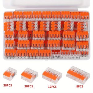 80pcs Type Wire Connector 221 Electrical Connector, Block Clamp-type Cable Terminal, Reusable Mini Quick Household Wire Terminal, 2 Ports 3 Ports 4 Ports 5 Ports