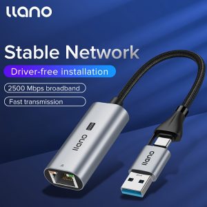 LLANO USB 3.1 to RJ45 Gigabit Ethernet Adapter, Aluminum Alloy Network Converter with USB Power Mode, Compatible with Laptops for Gaming and Live Streaming